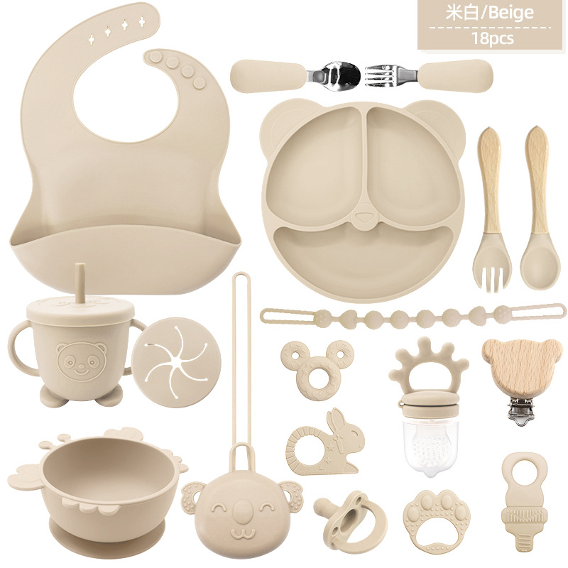 Transfronterizos niños suplementarios de silicona platos de comedor bebés platos de comedor sonrientes 18 conjuntos de platos de alimentación madre-infantil al por mayor
