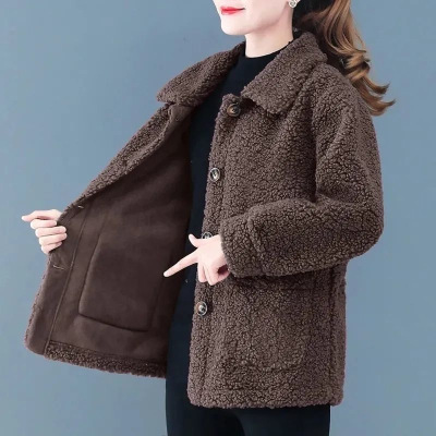 2021 New Style Faux Lamb Wool Coat for Middle-Aged Moms, Autumn and Winter Fashion Jacket for Women, Trendy and Versatile, Warm