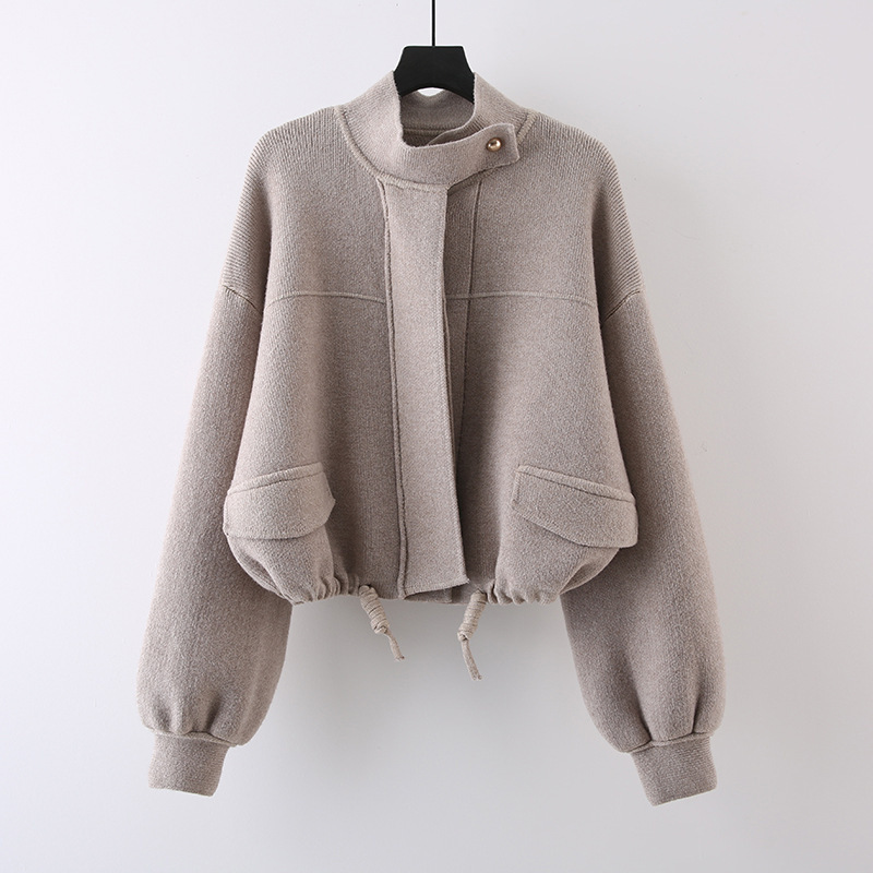 2025 Early Autumn Elegant New Korean Style Stand Collar High-End Jacket Women's Casual Style Jacket Single-Breasted Sweater Cardigan