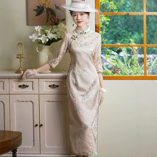 High-end Interwoven Mulberry Silk Cheongsam 2024 New Autumn Seven-point Sleeve Improved Guofeng Silk dress Young Style