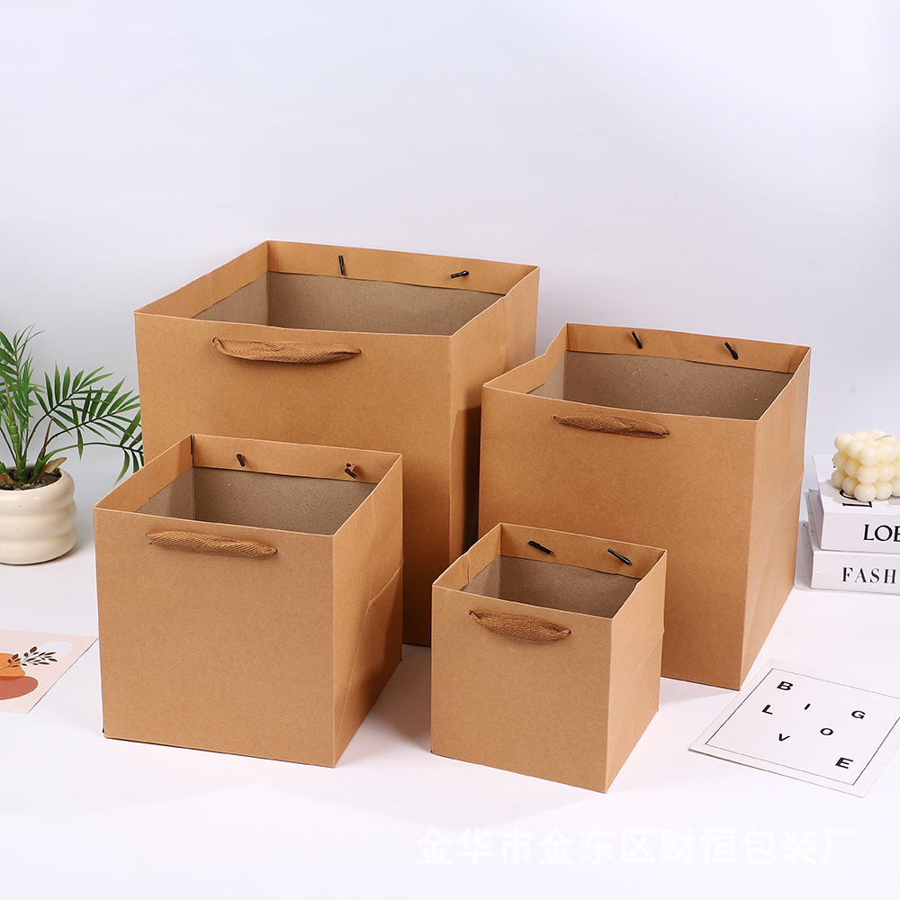 现货牛皮纸袋礼品包装正方形礼品袋手提袋烘焙包装袋批发