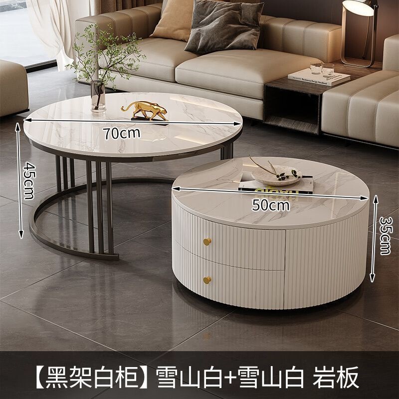 茶几轻奢简约现代客厅家用小户型北欧边几大理石岩板圆形小茶几桌|undefined