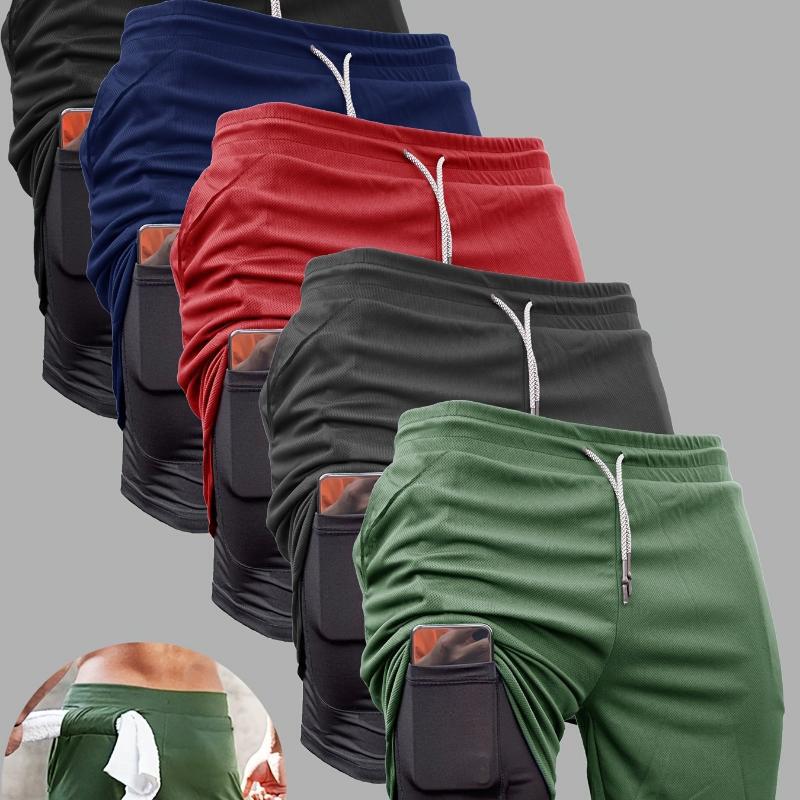 Five-Piece Summer Men's Running Shorts, Sports Casual Loose Double-Layer Large Size Basketball Fitness Shorts for Men