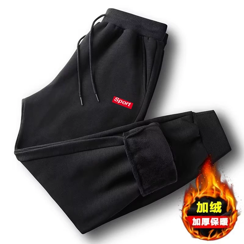 Men's demi-season velvet keep warm sports trousers, Korean style, plus size, 320 gram
