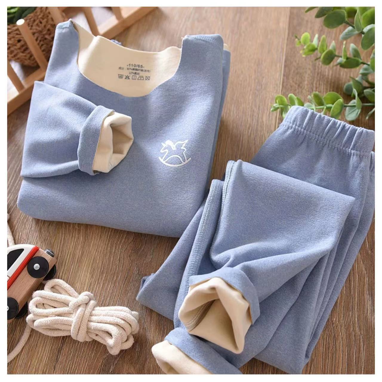 Autumn and Winter Children's seamless thermal underwear suit AB surface double-sided brushed fleece-lined thickened autumn clothes long pants bottoming shirt