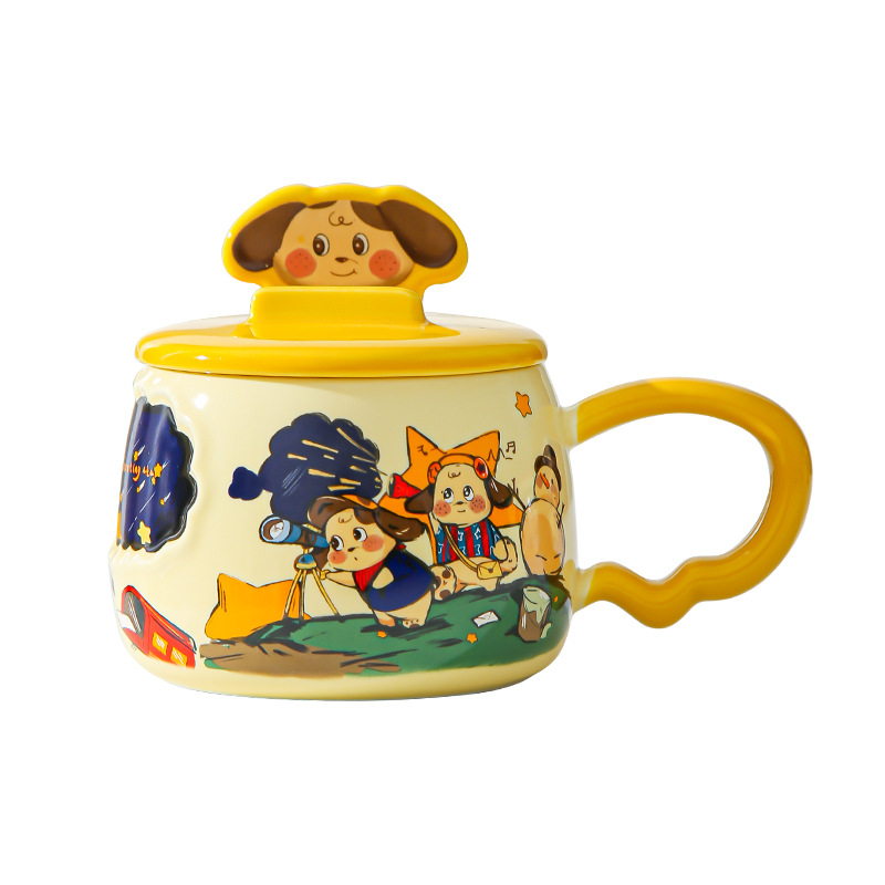 Taza de cerámica de dibujos animados creativos con soporte de teléfono móvil cubierta de taza de agua de oficina casera caja de regalo de alto valor pintada a mano taza de viento