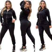 J5036 欧美亚马逊女装 秋冬时尚休闲运动长袖套装两件套新款 现货