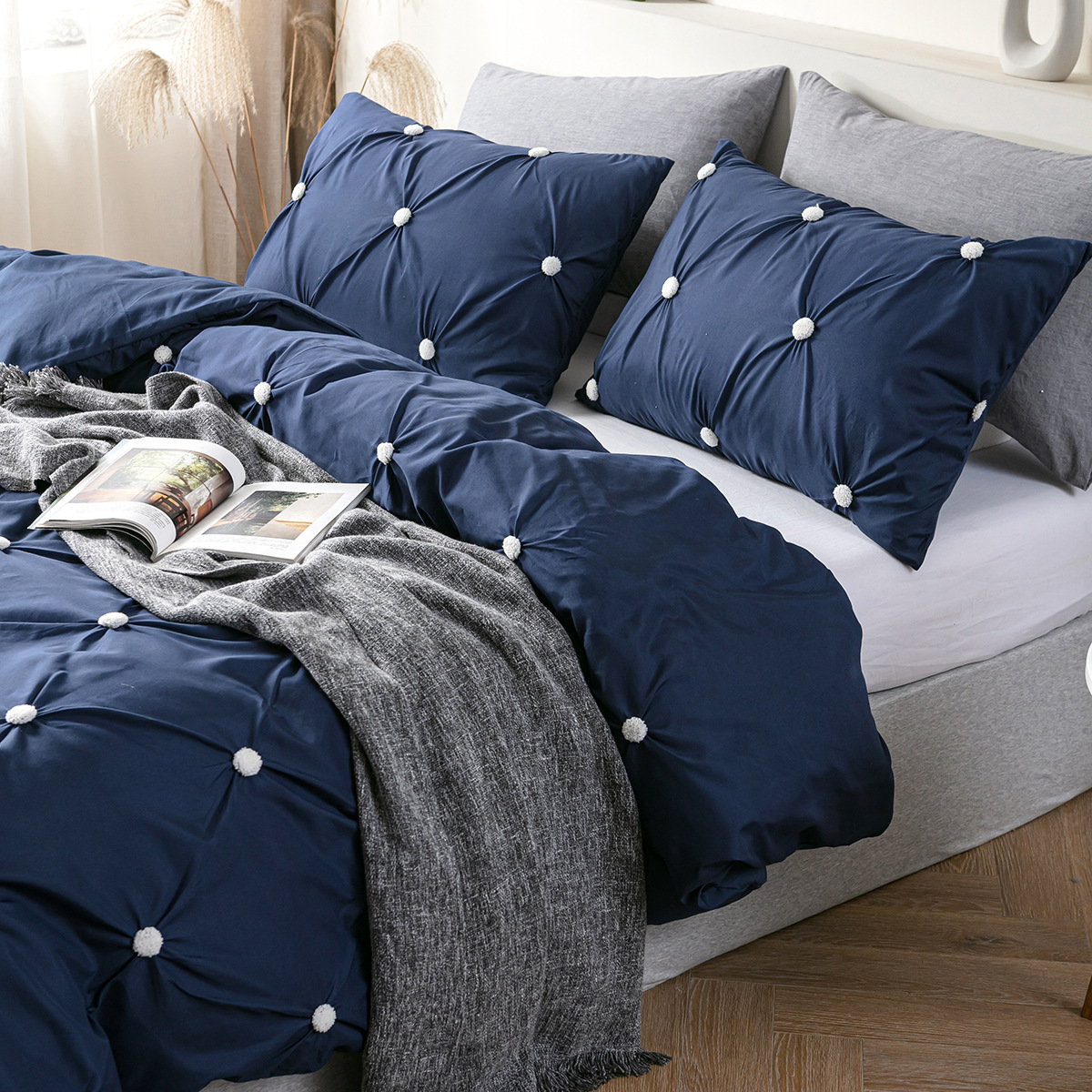 跨境专供美国亚马逊外贸家纺床上用品三件套毛巾绣枕套被套套件