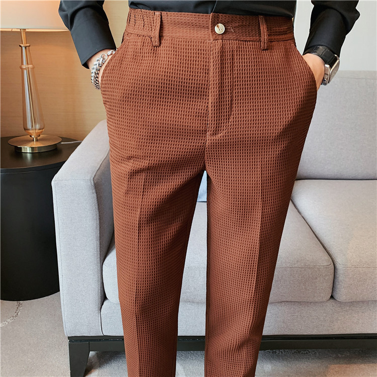 Pantalon décontracté droit gaufré à la mode et simple de marque tendance paresseuse, pantalon slim à petite jambe, pantalon d'affaires suspendu_voghion.com