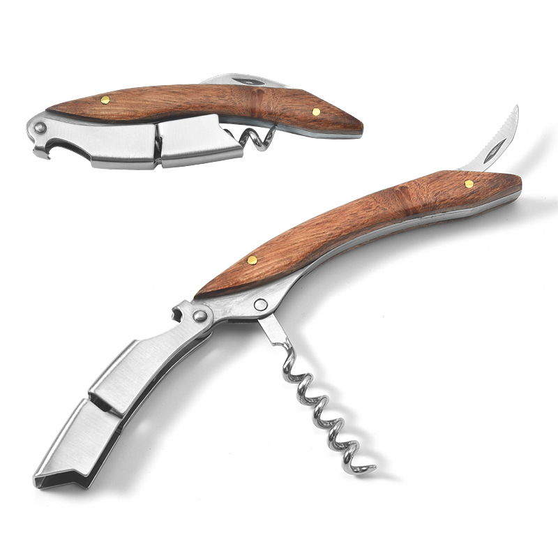 Stainless steel wood handle wine opener Multi-functional wood handle hippocampus knife wine knife