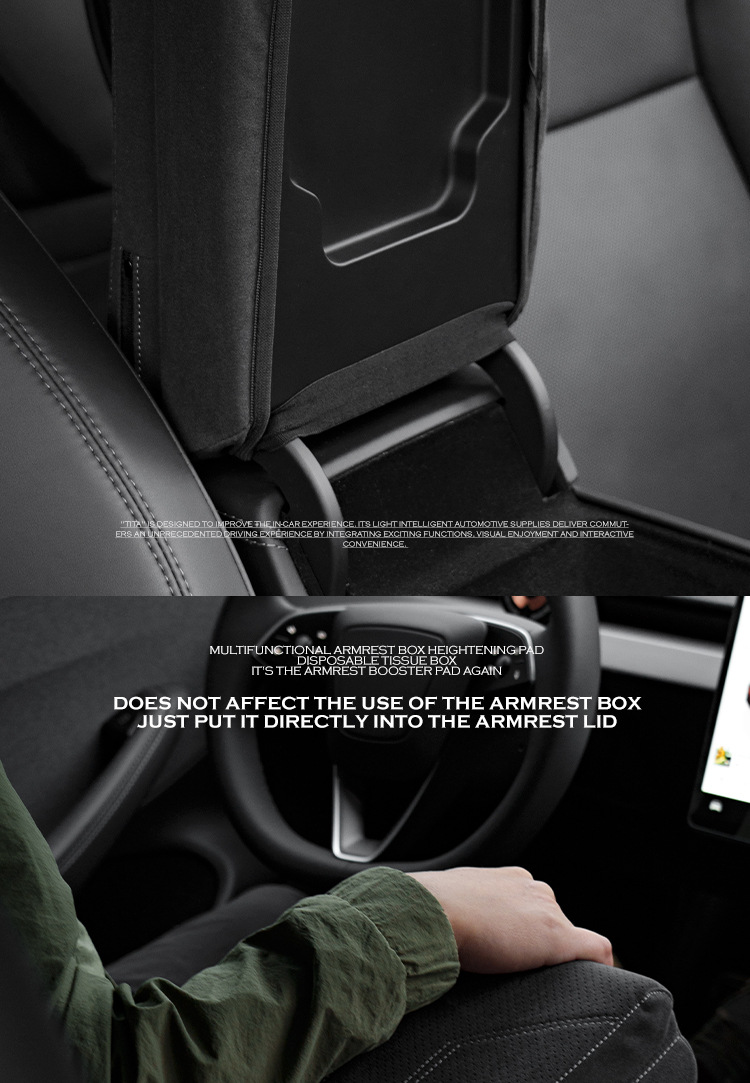 TITA Car Multifunctional Armrest Box Heightening Pad with Tissue Box for Tesla