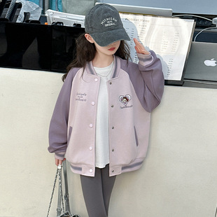 Girls' Embroidered Sweatshirt Coat Spring and Autumn Children's Clothing Foreign Trade Big Children's Niche Baseball Suit Trendy Girls Loose Jacket