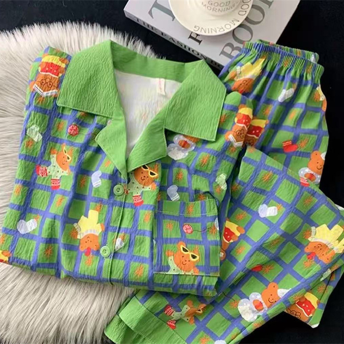 源头工厂长袖睡衣女春秋季云朵棉翻领开衫长裤家居服外贸抖音爆款|undefined