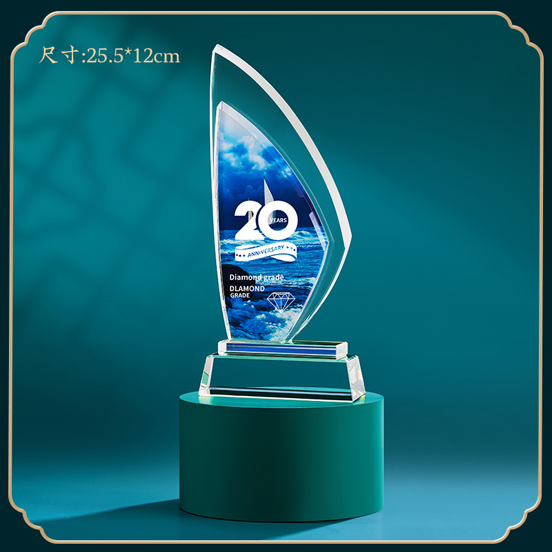 Dragon Year nuevo trofeo de cristal creativo grabado impresión en color estrella de pentagrama pulgar premio personal trofeo de resina metálica