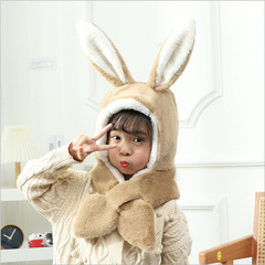 Baby and Toddler Autumn/Winter Thick Warm Hat for Boys and Girls, Thick Ear Protection Bunny Hat with Scarf Integrated Hat