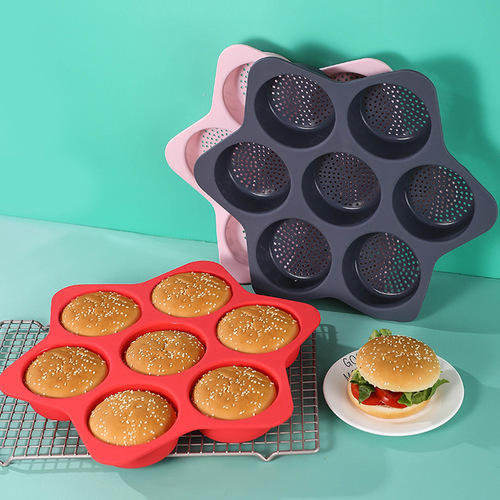 New 4/6/7/8 cake bread mold with round hole baking tool non-stick baking pan silicone burger mold