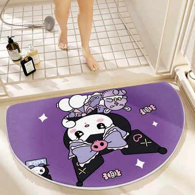 Kuromi Melody Bathroom Plush Floor Mat Non-Slip Mat Household Cartoon Toilet Door Mat Semi-Circle Carpet (Avtomobil döşəmə paspasları) - purple-bottom-kurumi-candy-doll-semicircle-4060