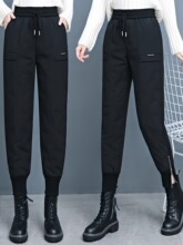 黑色仿羽绒棉裤女外穿时尚高腰年新款加厚保暖防寒束脚女士冬
