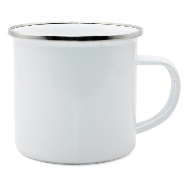 Taza de esmalte de transferencia de calor taza de esmalte de recubrimiento de sublimación de borde de plata taza de esmalte cubierta de acero inoxidable en blanco taza de esmalte de borde de plata