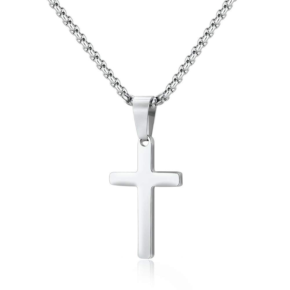 Collier en acier titane avec pendentif croix double couche, chaîne cubaine en acier inoxydable à motif os de serpent, très populaire au niveau transfrontalier._voghion.com