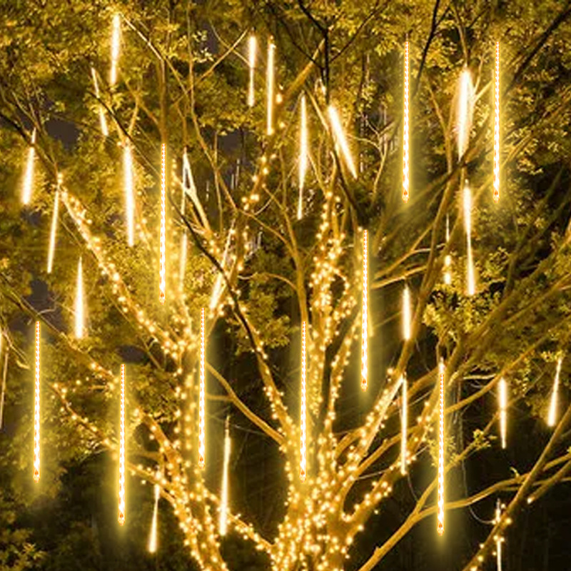 (2개) 매달린 나무 LED 유성 샤워 조명 깜박이는 조명 끈 조명 별이 빛나는 조명 야외 방수 새해 장식 안뜰 물 조명