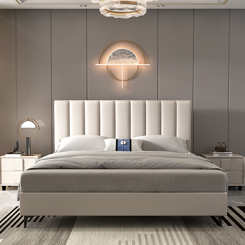 Cama de cuero ligera de lujo italiana cama doble dormitorio principal 1.8m1.5 nórdica moderna simple estructura de presión de aire