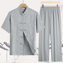 中老年人男士唐装套装中国风爸爸套装夏季休闲短袖老年人爷爷衣