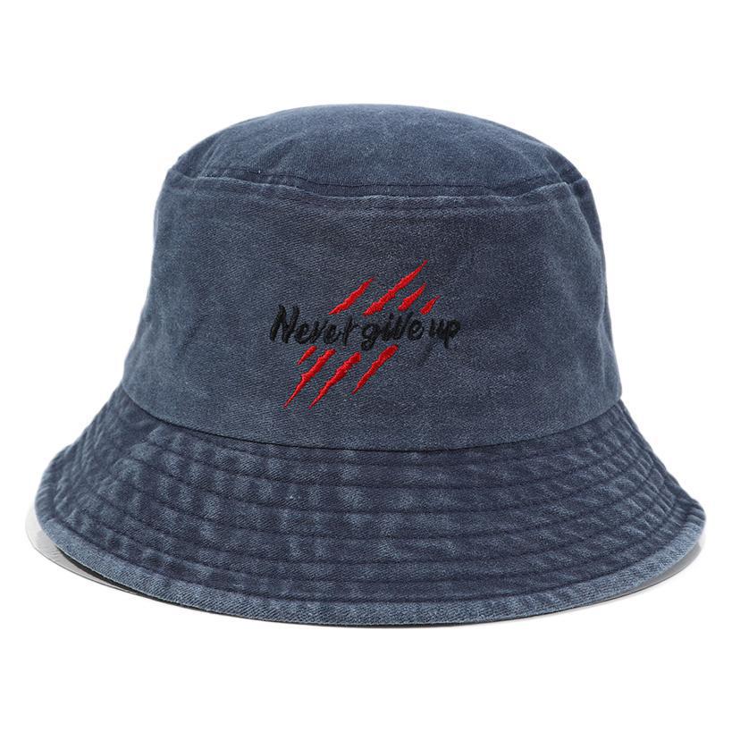 Sombreros de pescador en stock para hombres y mujeres adultos nunca renuncien al inglés bordado sombrero de denim sombrero multifuncional marea cool protección solar