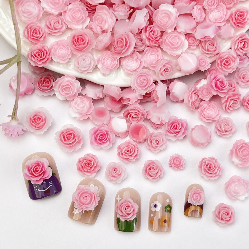 Live popular rose manicure accessories mixed pink camellia rose resin diy nail accessories