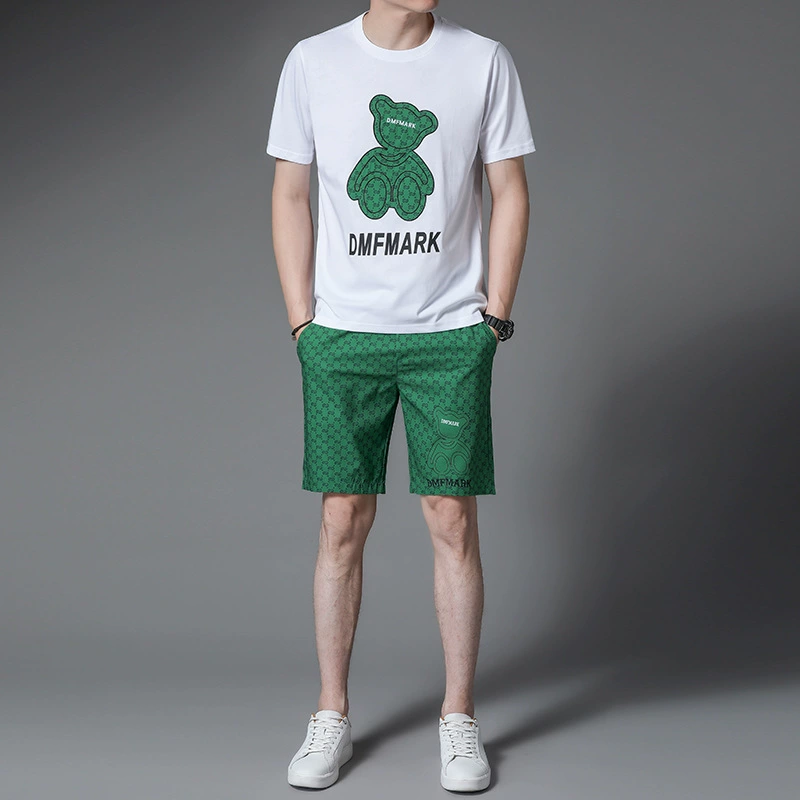 2022 Новый Модный повседневный костюм футболка с принтом Топ с короткими рукавами мужской Гонконгский стиль художественное лето в прямом эфире с товарами