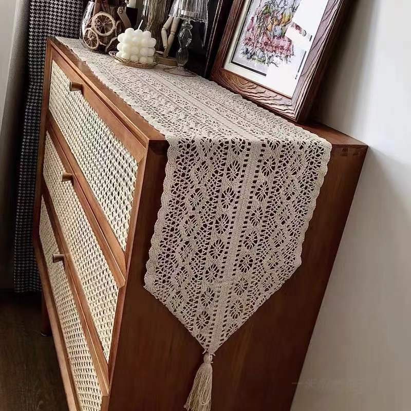French retro hollow lace table flag handmade hook woven cotton line…