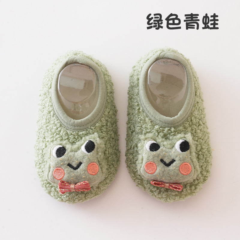 Rana verde gruesa Calcetines de piso de bebé antideslizante de dibujos animados de fondo suave educación temprana zapatos de bebé zapatos de niño de bebé calcetines