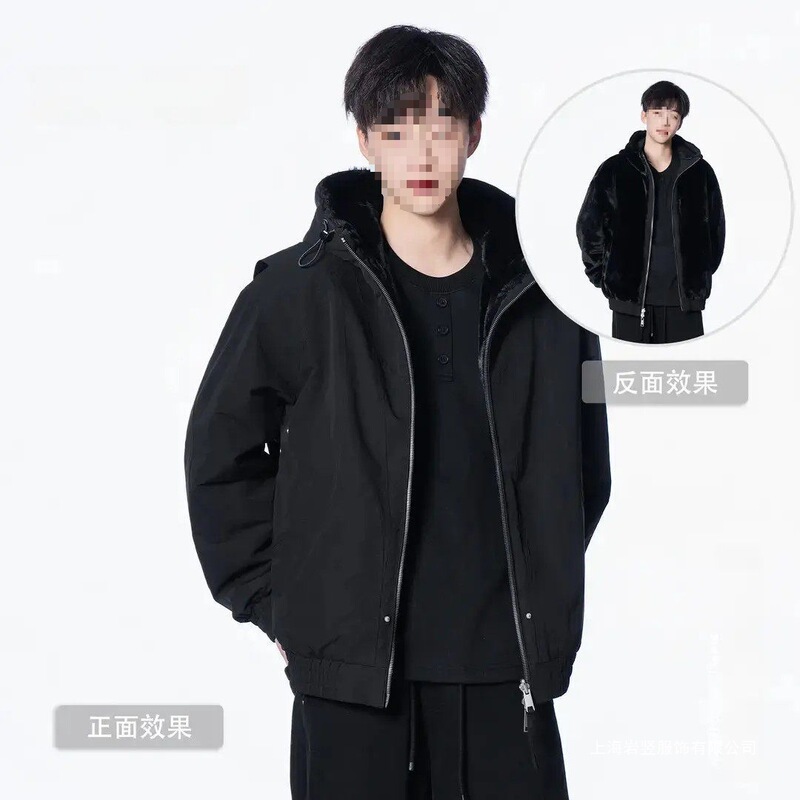 Reversible Zuishandiao Original 2.0 Upgraded Thickened Hooded Two-Tone Silver Fox Fleece Couple's Flight Jacket Reversible Zuishandiao Original 2.0 Upgraded Thickened Hooded Two-Tone Silver Fox Fleece Couple's Flight Jacket