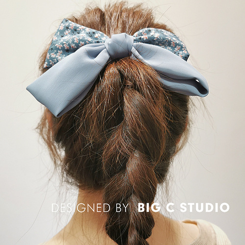 Internet celebrity small floral plaid big bow hairpin ins cute spring clip headwear Korean hairpin on the back of the head for women