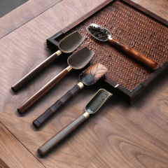 Alloy teaspoon with black sandalwood handle, teaspoon, tea scoop, tea set accessory, tea scoop, tea canister accessory, tea scoop utensil, tea picking tool