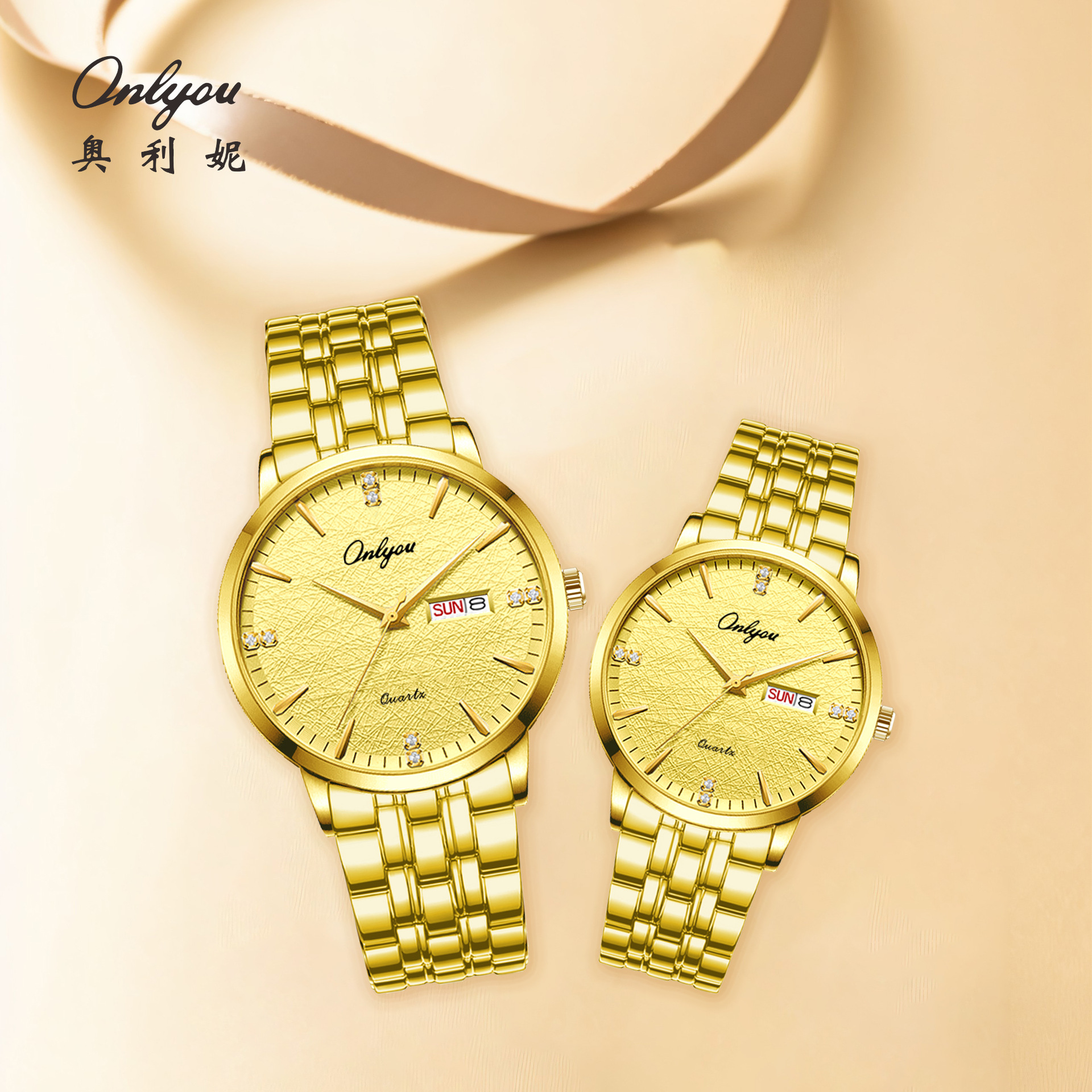 Onlyou Olini's New Waterproof Luminous Situation Men's and Women's Korean Style Trendyy Dual Calendar Quartz Watch