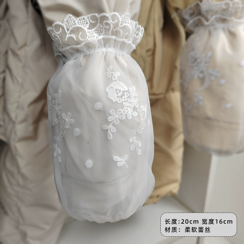 Lace demi-season sleeves, white down jacket, anti-dirty