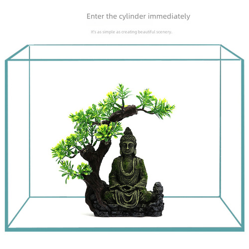 Aquarium Feng Shui Landscape Zen Garden Ancient Buddha Statue Series Fish Tank Resin Decor Artificial Rock Statue Landscape Under Bodhi Tree