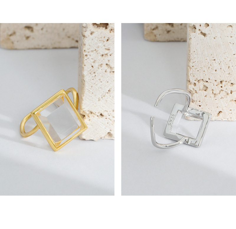 Fashion Square Sterling Silver Plating Crystal Open Ring