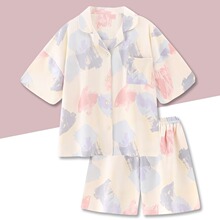 『清仓断码』日系简约睡衣女夏天可外穿宽松油画纯棉短袖家居服套