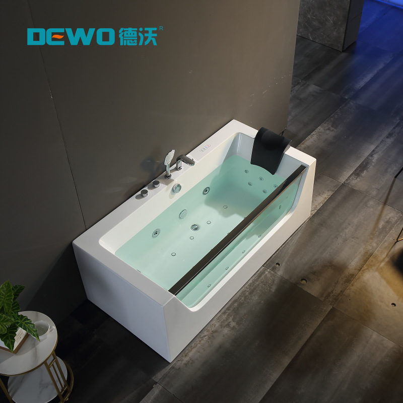 Devo Bathroom Acrylic Bathtub with Water Retaining Glass Massage Surfing Atmosphere