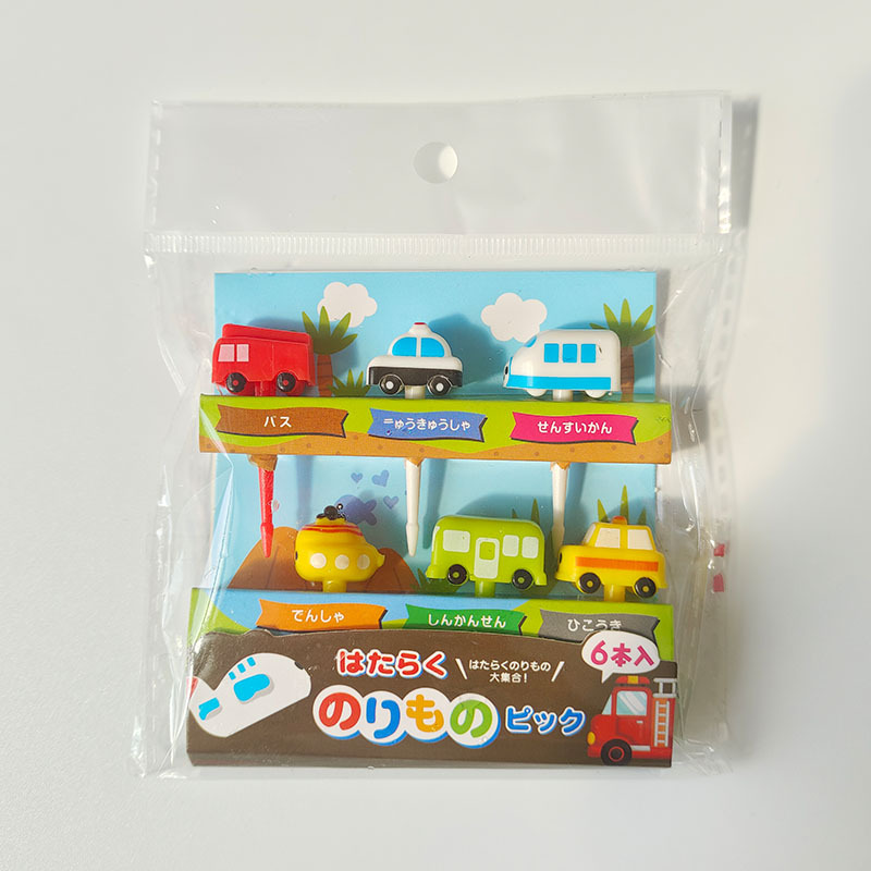 Nuevo estilo japonés fruta palo de dibujos animados coche fruta tenedor once paquete color fijo
