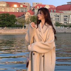 美拉德中长款毛呢外套女小个子名媛慵懒赫本秋冬加绒加厚呢子大衣