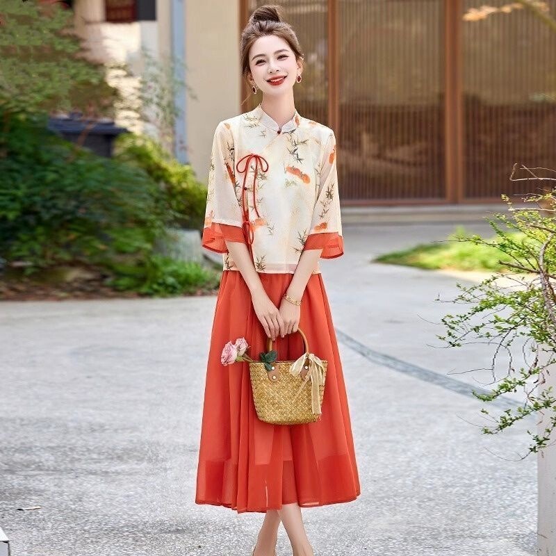New Chinese-Style Two-Piece Dress for Women, Summer 2026 New Fashion, Age-Reducing Improved Hanfu Dress with Tie New Chinese-Style Two-Piece Dress for Women, Summer 2026 New Fashion, Age-Reducing Improved Hanfu Dress with Tie