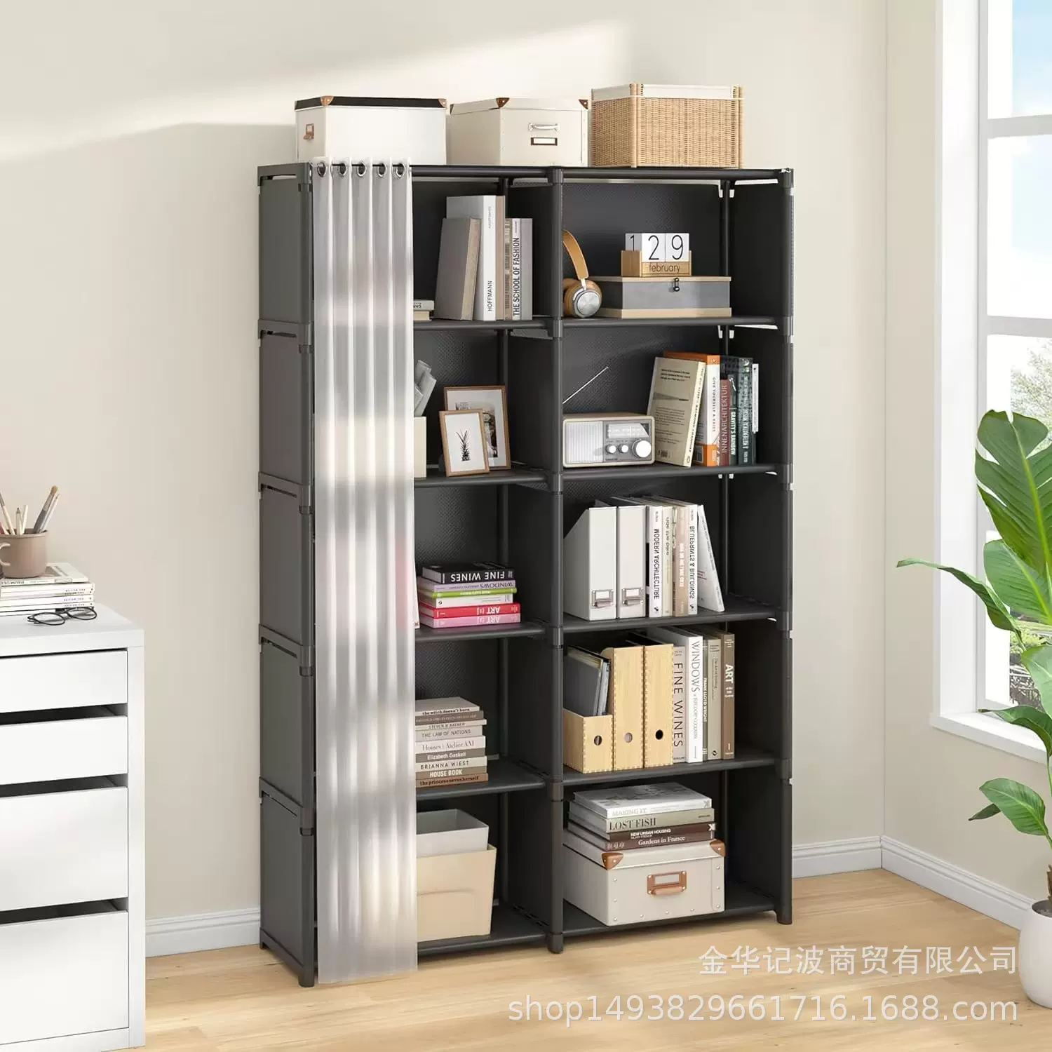 批发简易多层书架收纳置物柜落地防尘家用书柜置物架跨境一件代发