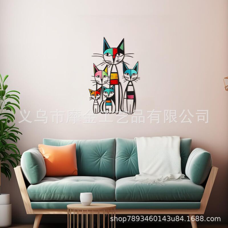 跨境铁艺 Wesiti 猫墙壁艺术装饰客厅装饰摆件 金属工艺品小摆件|undefined