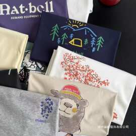日系户外凉感棉短袖男款印花T恤夏季薄款圆领宽松休闲情侣装其它