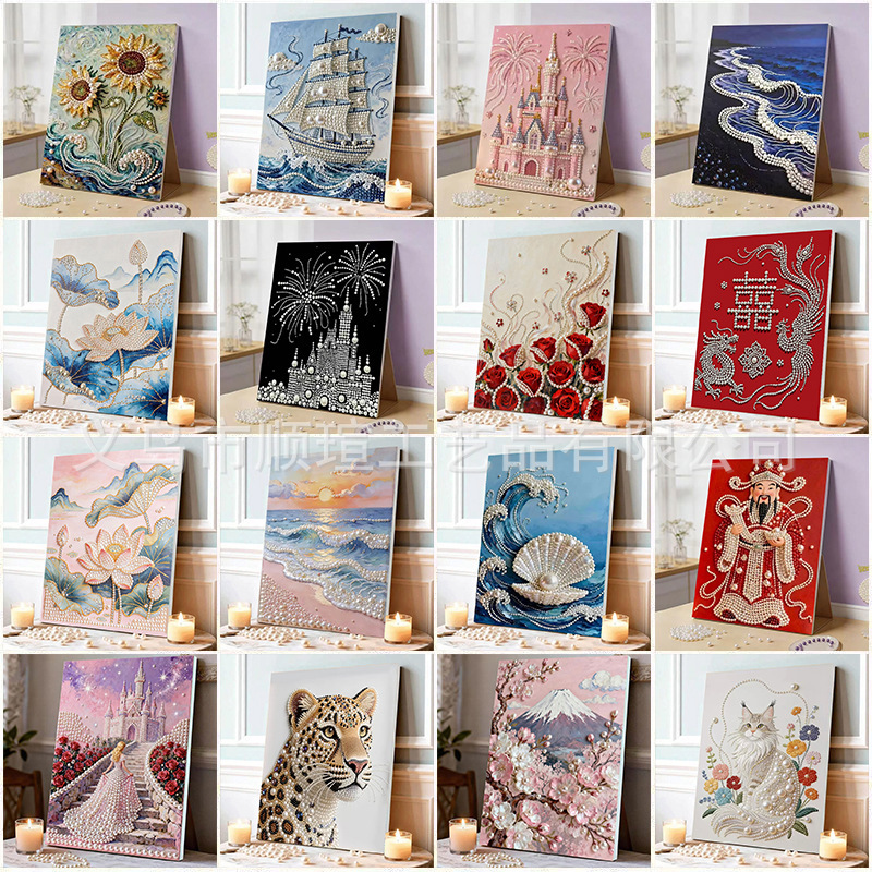 New Pearl Painting DIY Handmade Self-Adhesive Castle Flower Decorative Painting for Living Room and Bedroom Creative Gift Wall Art New Pearl Painting DIY Handmade Self-Adhesive Castle Flower Decorative Painting for Living Room and Bedroom Creative Gift Wall Art