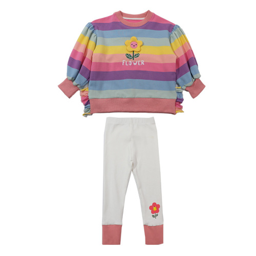 Spring Outfit for Girls with Colorful Flowers - 2024 New Trendy Children's Sportswear Two-Piece Set for Middle Kids