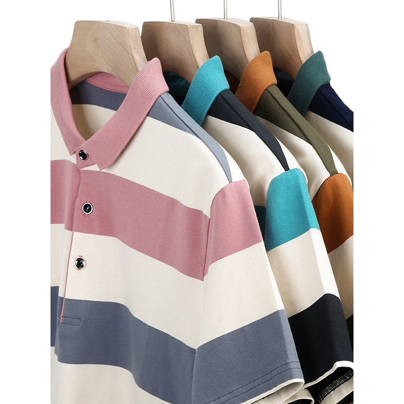 Camiseta polo de lujo de alto nivel para hombres de negocios T-shirt de rayas de verano nueva camiseta elástica de manga corta